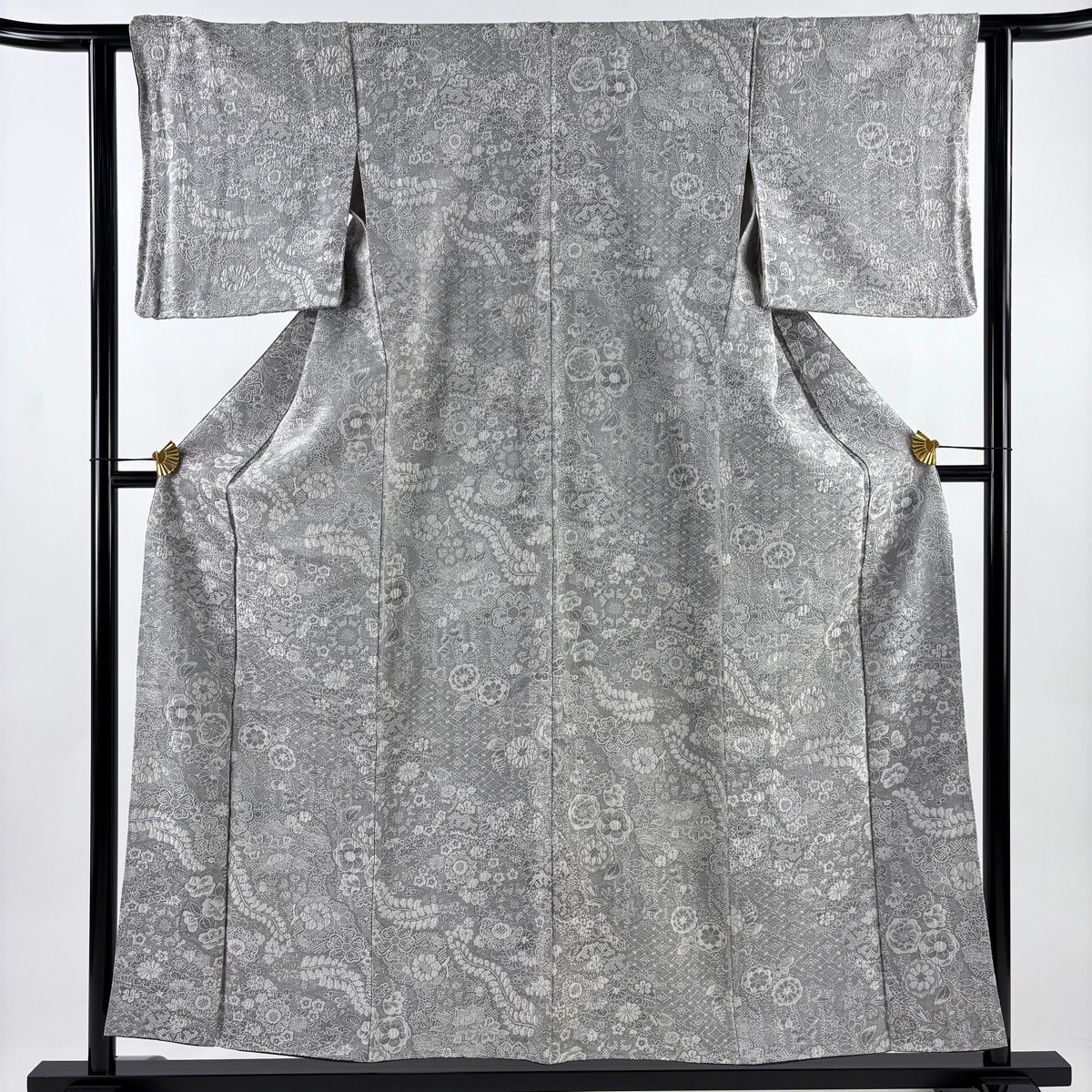 小紋 身丈156 5 cm 裄丈61 S 袷 草花 菱 紋意匠 灰色 正絹
