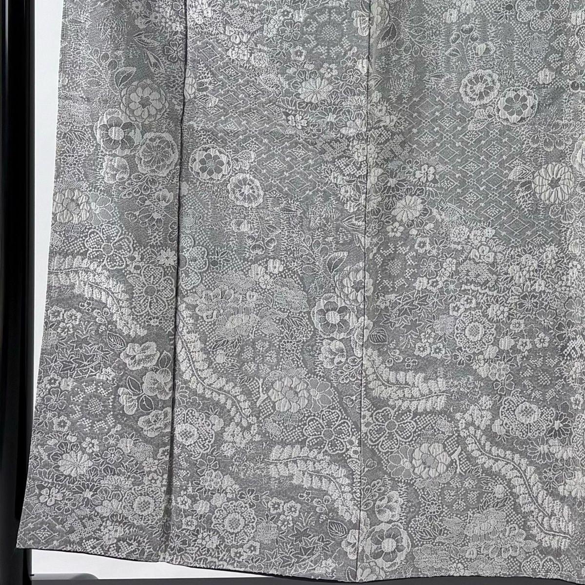 小紋 身丈156.5 cm 裄丈61.5 S 袷 草花 菱 紋意匠 灰色 正絹