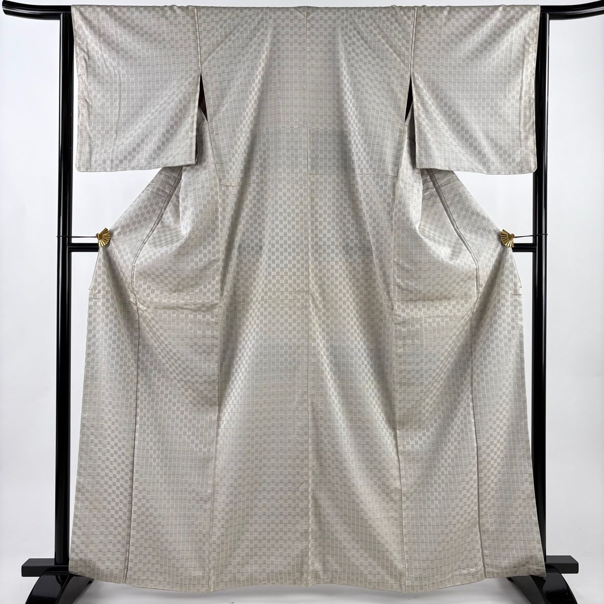 お召 身丈164.5 cm 裄丈64 M 袷 変わり市松 灰茶 正絹