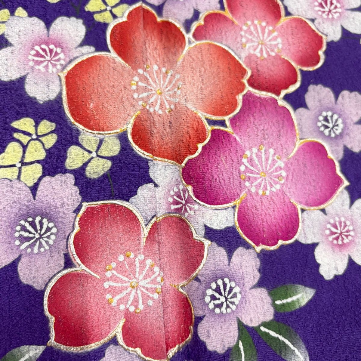 振袖 身丈161cm 裄丈66cm M 袷 花 桜 金銀彩 紫 正絹 名品 【中古