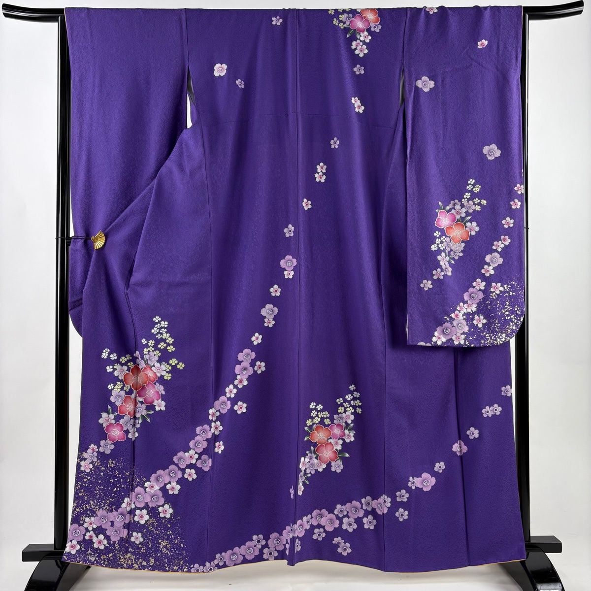 振袖 身丈161cm 裄丈66cm M 袷 花 桜 金銀彩 紫 正絹 名品 【中古