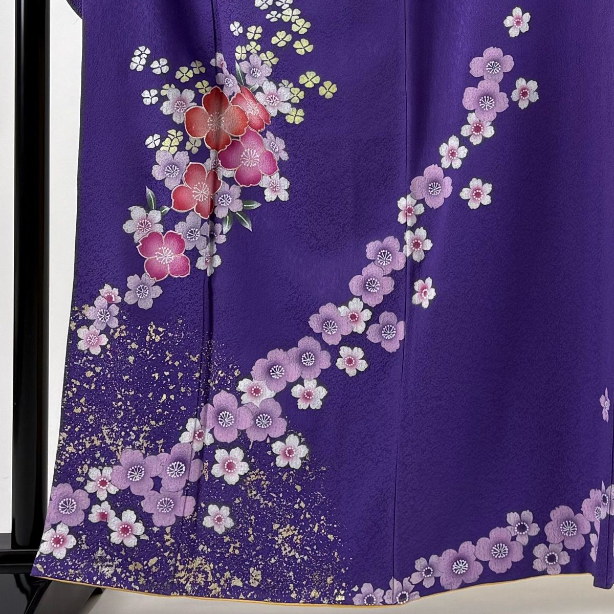 振袖 身丈161cm 裄丈66cm M 袷 花 桜 金銀彩 紫 正絹 名品 【中古