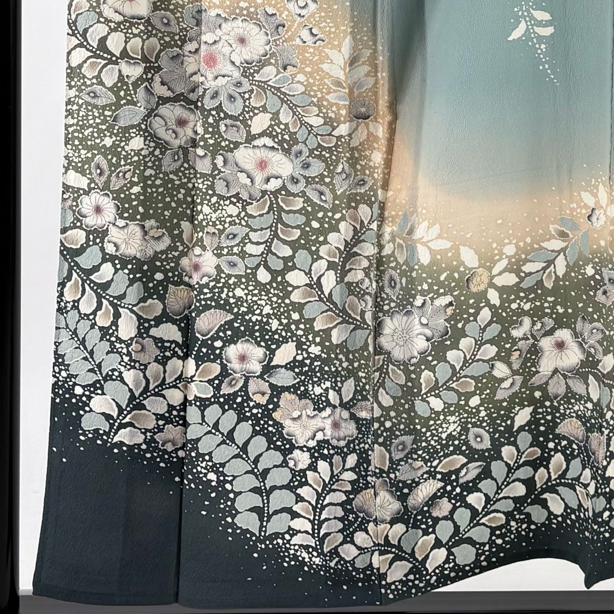 訪問着 身丈157cm 裄丈64.5cm M 単衣 辻が花 染め分け 青緑 正絹 名品