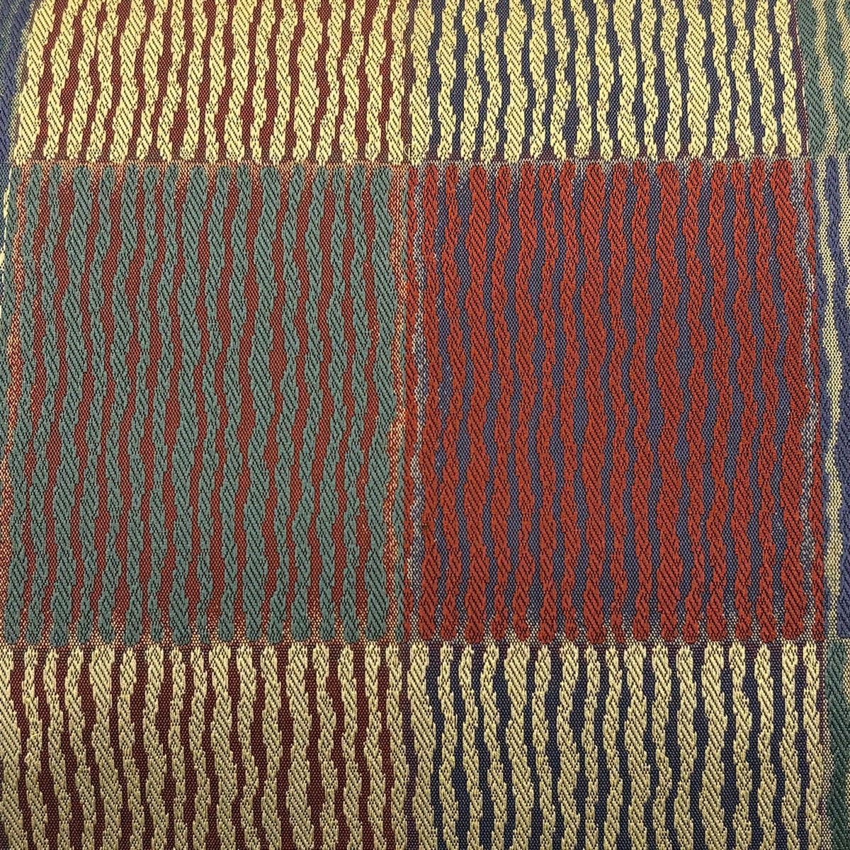 袋帯 秀品 縞 変わり市松 ベージュ 全通 正絹