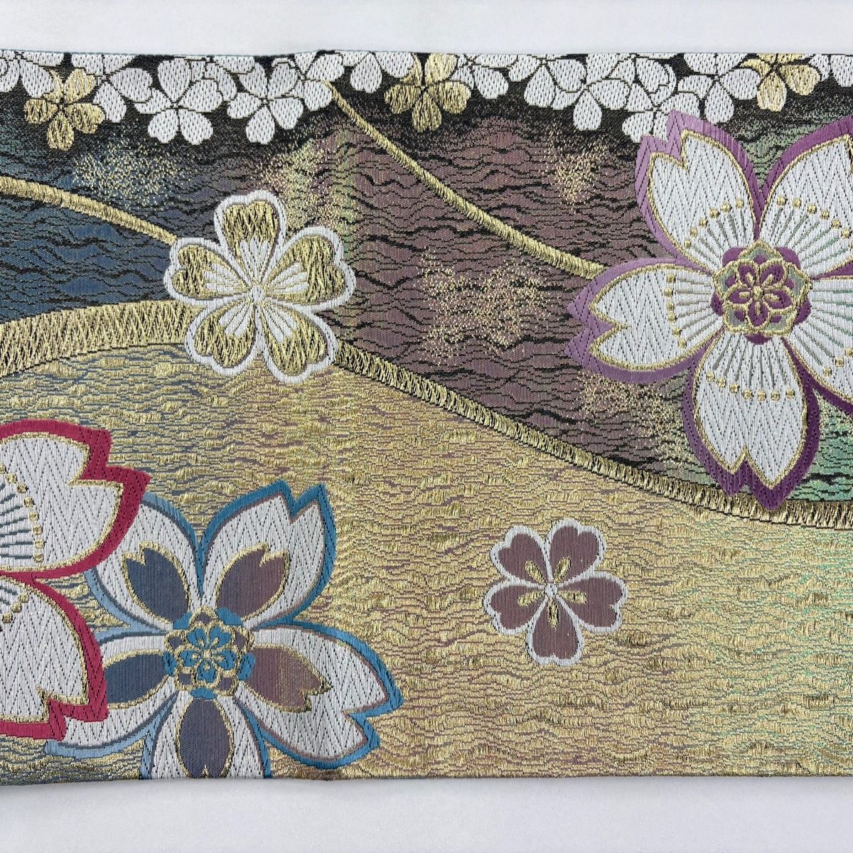  袋帯 秀品 振袖向き 桜 金糸 箔 金色 六通 正絹 袋帯 帯