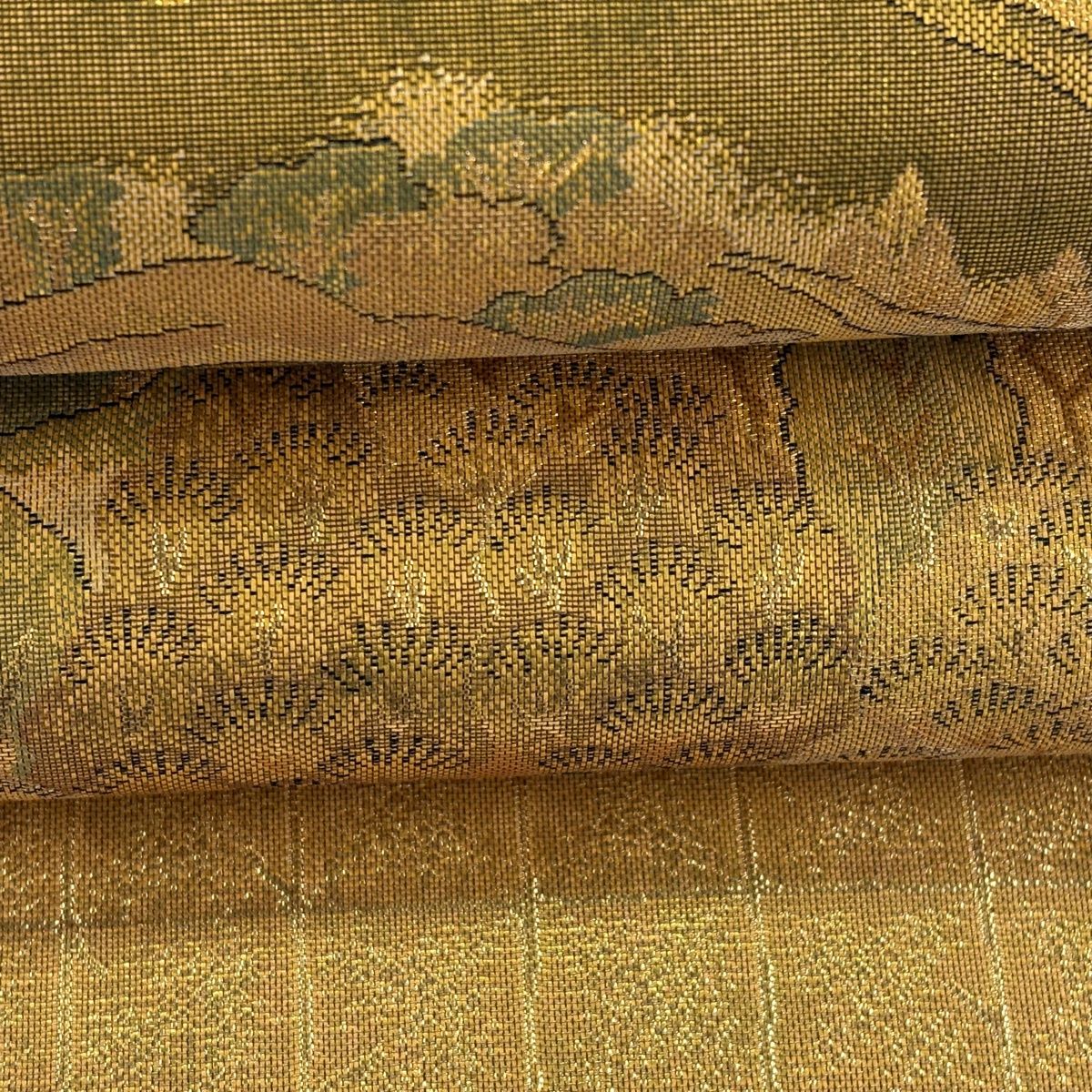  袋帯 秀品 風景 建物 箔 金色 六通 正絹 袋帯 帯