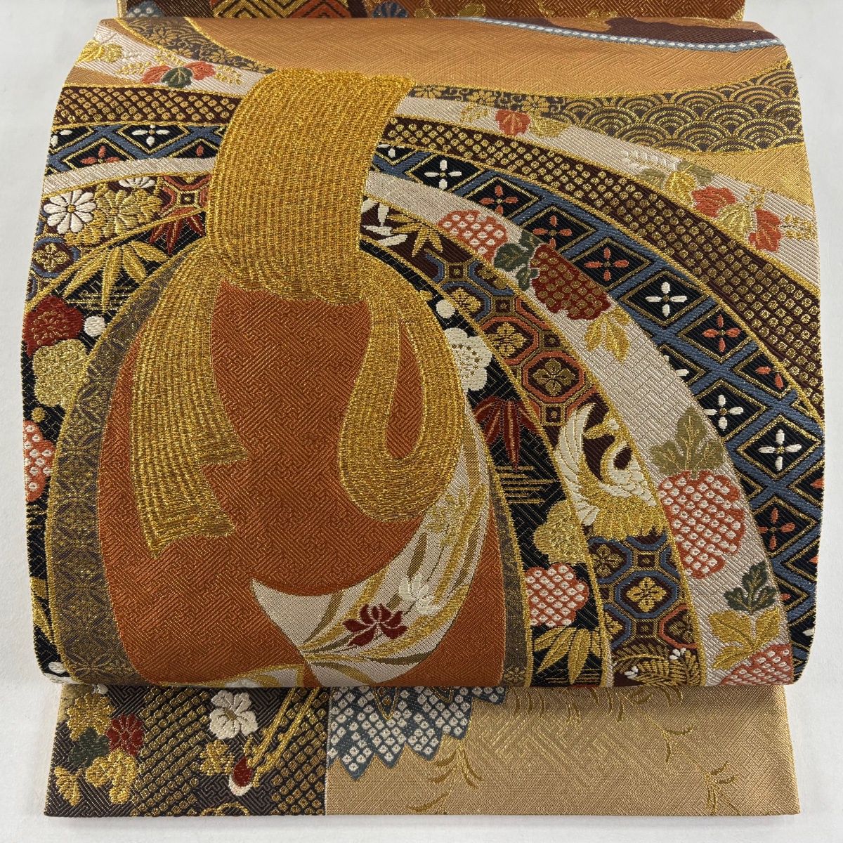 袋帯 秀品 束ね熨斗 松竹梅 金色 全通 正絹