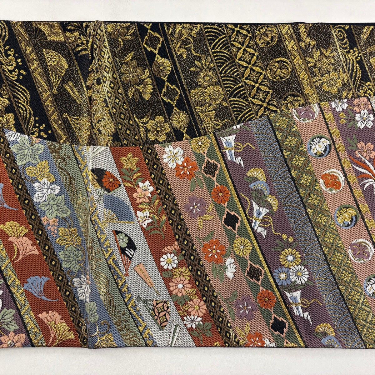  袋帯 秀品 花鳥 扇 金糸 箔 紫 六通 正絹 袋帯 帯