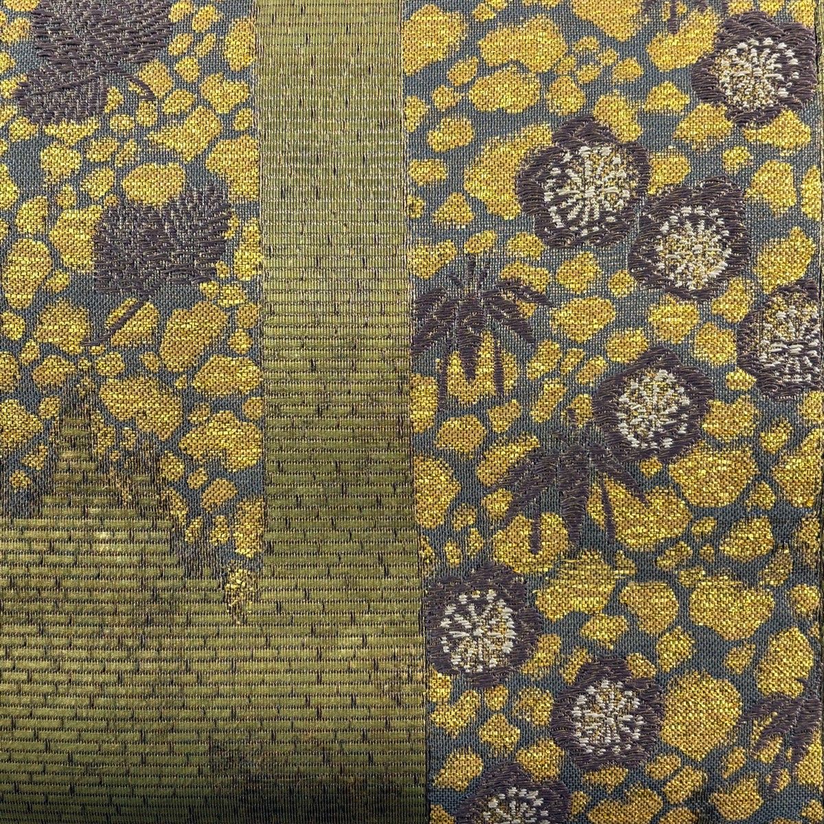 袋帯 秀品 松竹梅 短冊 金糸 箔 茶緑色 六通 正絹