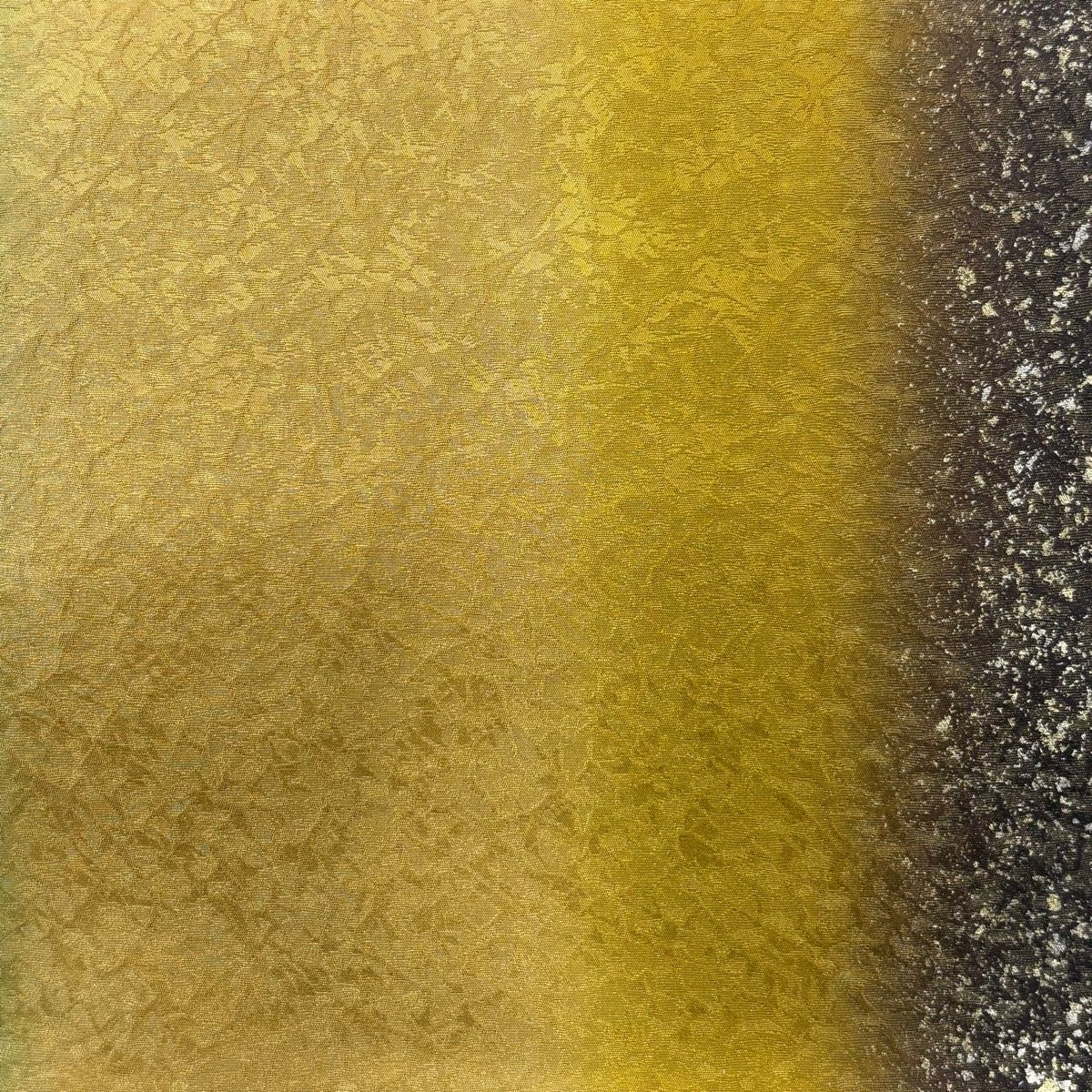 袋帯 秀品 幾何学模様 ぼかし柄 箔 金銀彩 山吹茶色 全通 正絹