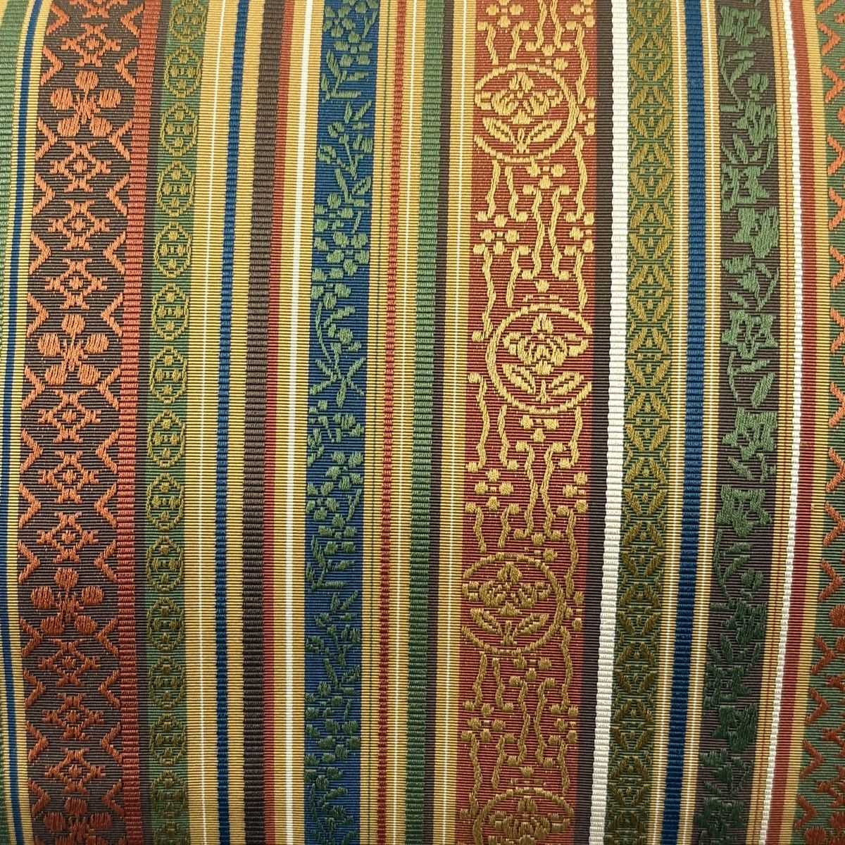 名古屋帯 秀品 松葉仕立て 八寸名古屋帯 縞 鉢梅 山吹茶色 正絹