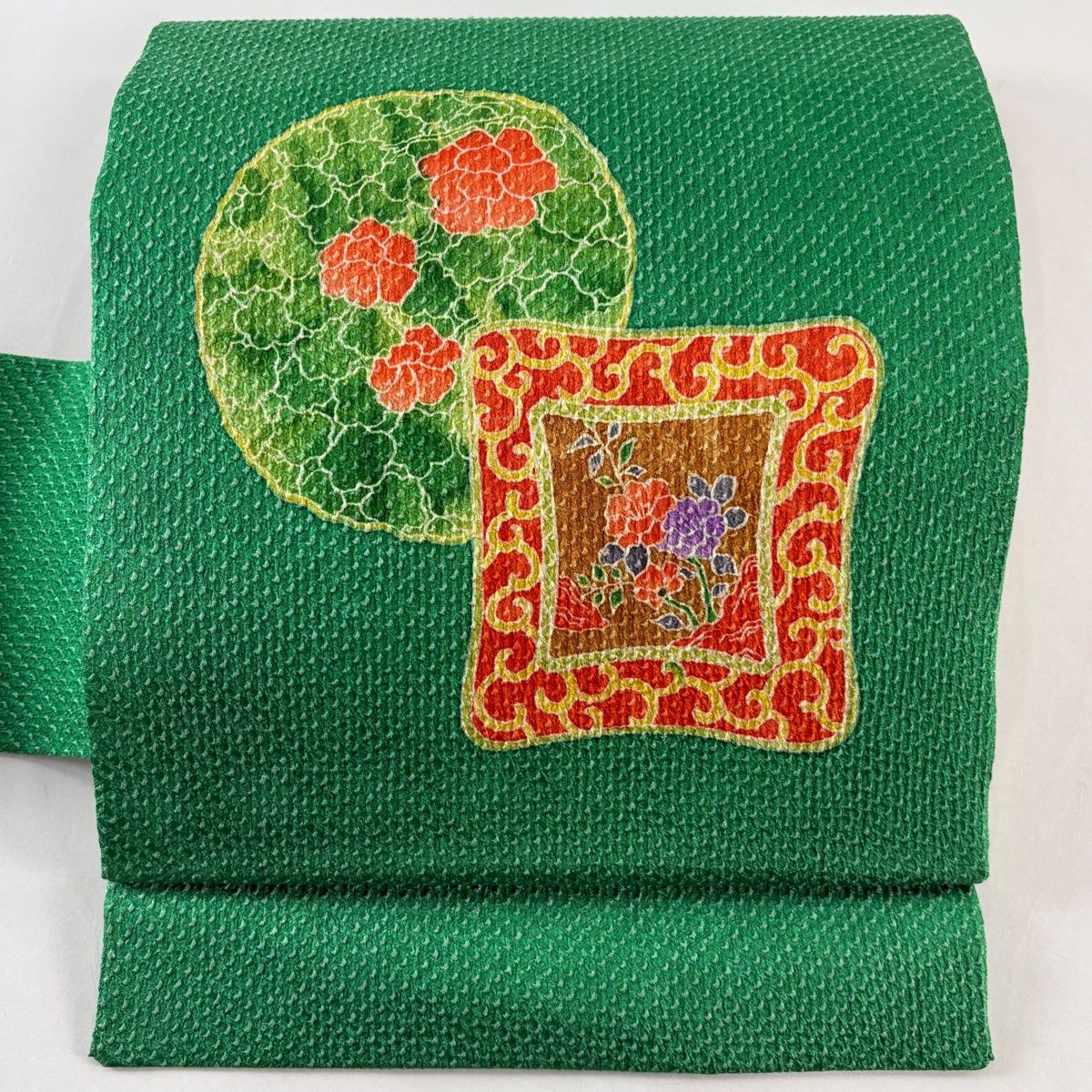 名古屋帯 秀品 草花 唐草 絞り 緑 正絹 【中古】 - メルカリ