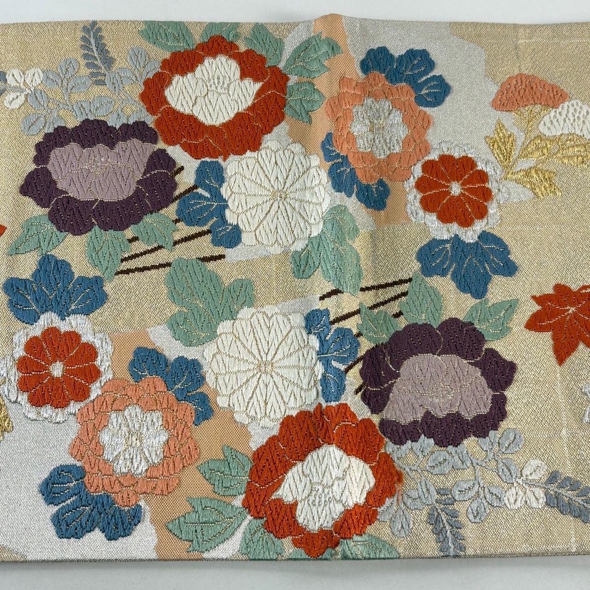 袋帯 唐織 菊華唐花文様 菊七曜 金銀糸 正絹 逸品 リユース品 袋帯