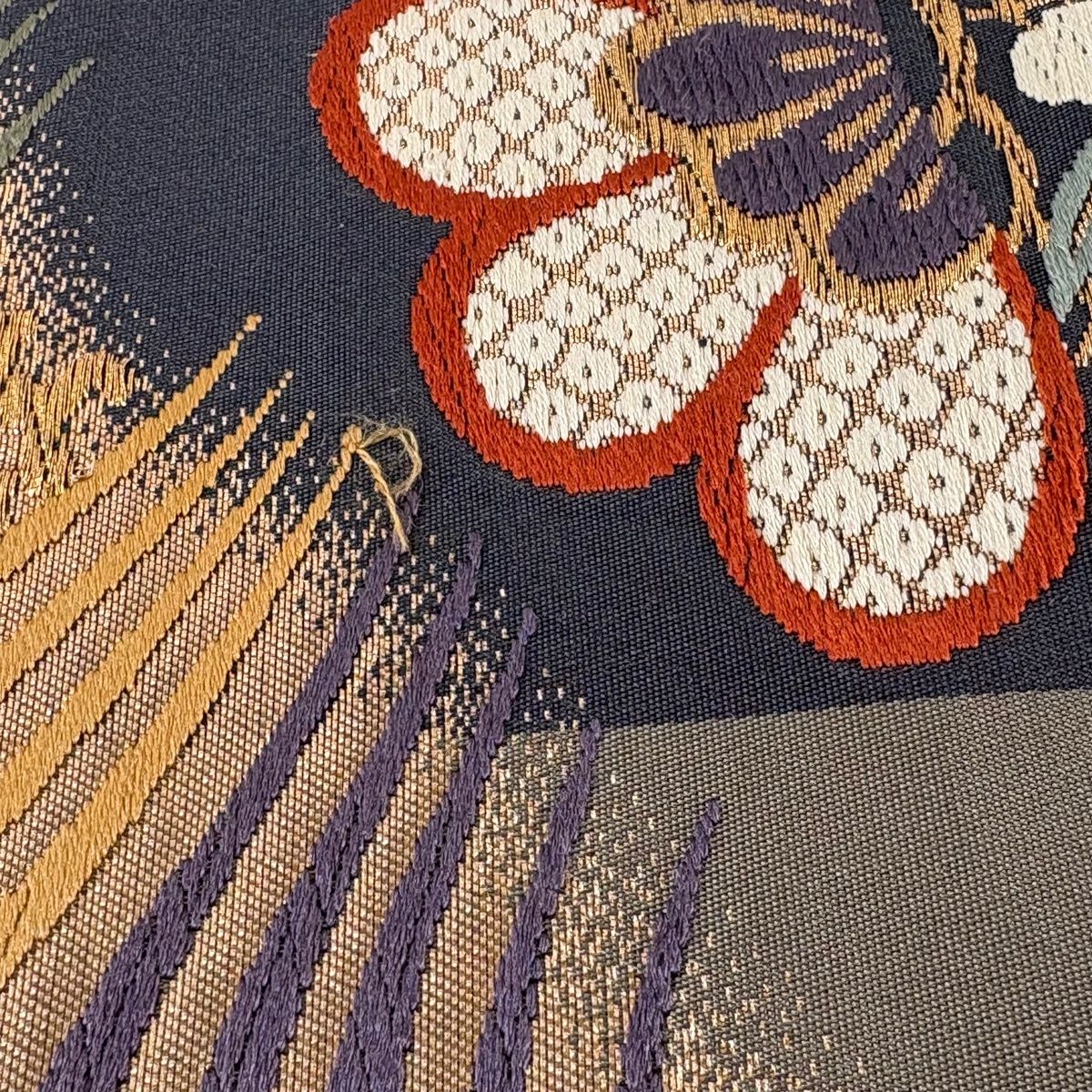 美品】 袋帯 秀品 笠松 蝶 唐織 金銀糸 茶色 六通 正絹 【中古