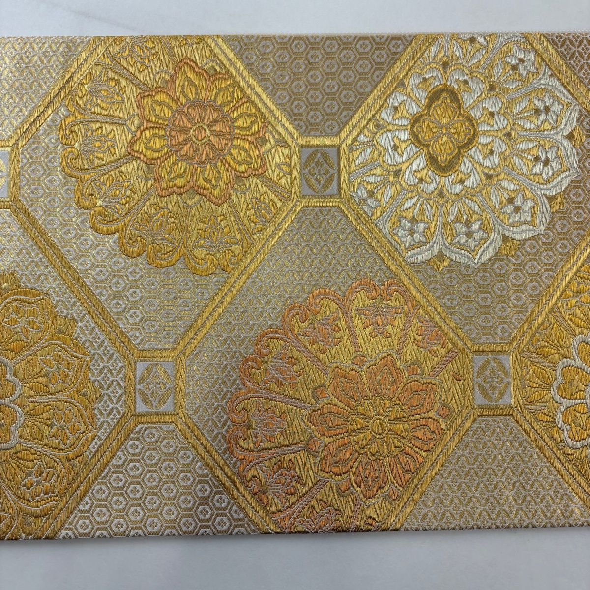  袋帯 秀品 蜀江文 華文 唐織 箔 金色 全通 正絹 袋帯 帯