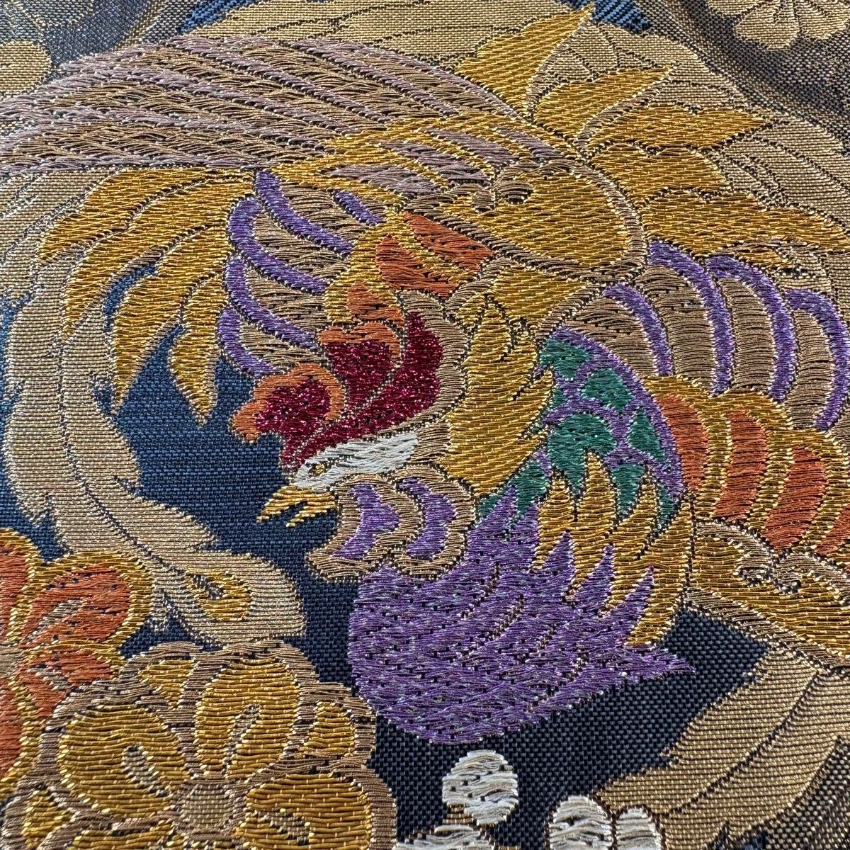 袋帯 秀品 艶飾箔 本金箔 鳳凰 笠松 唐織 箔 水色 六通 正絹