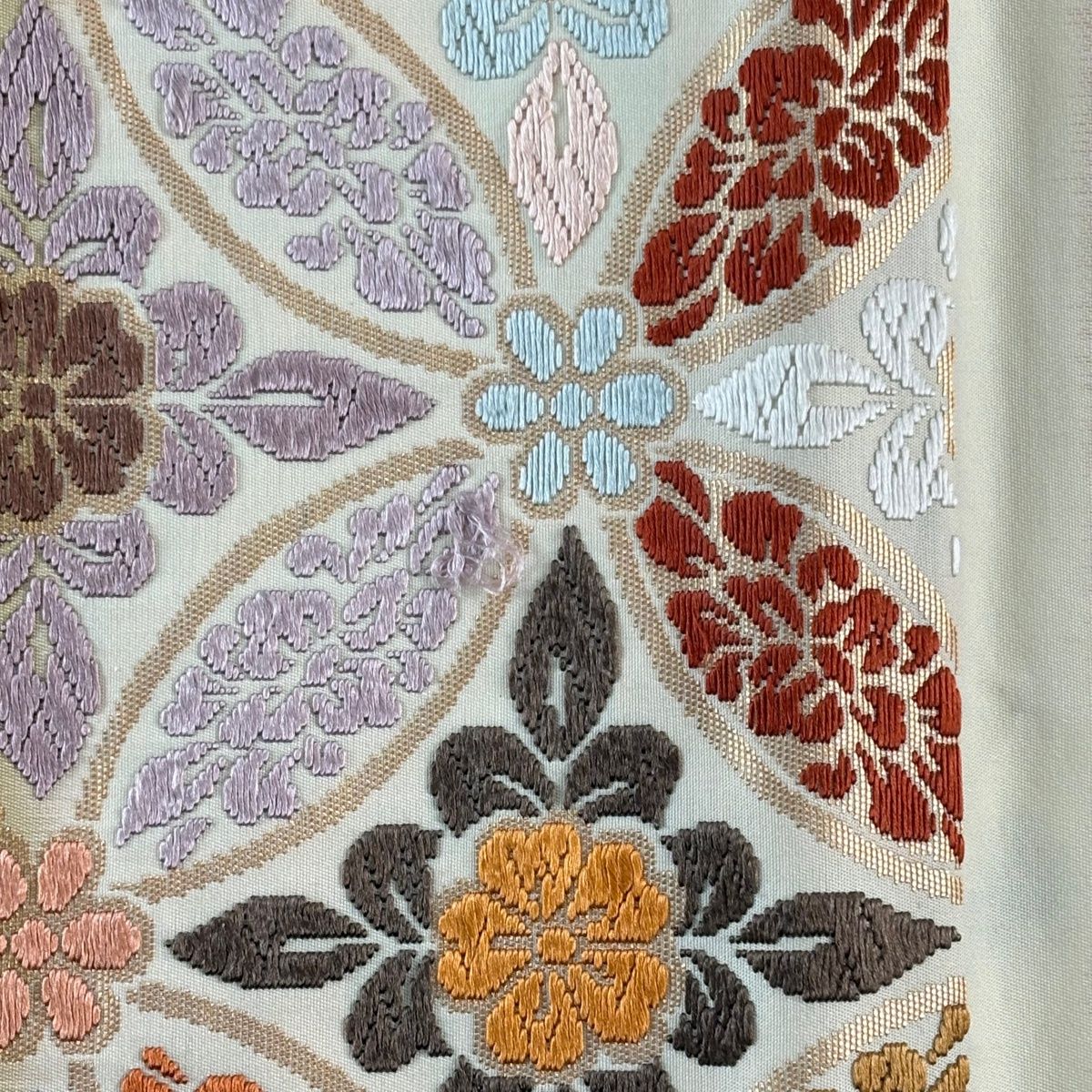 袋帯 名品 七宝 華文 唐織 箔 ピンクベージュ 六通 正絹 【中古