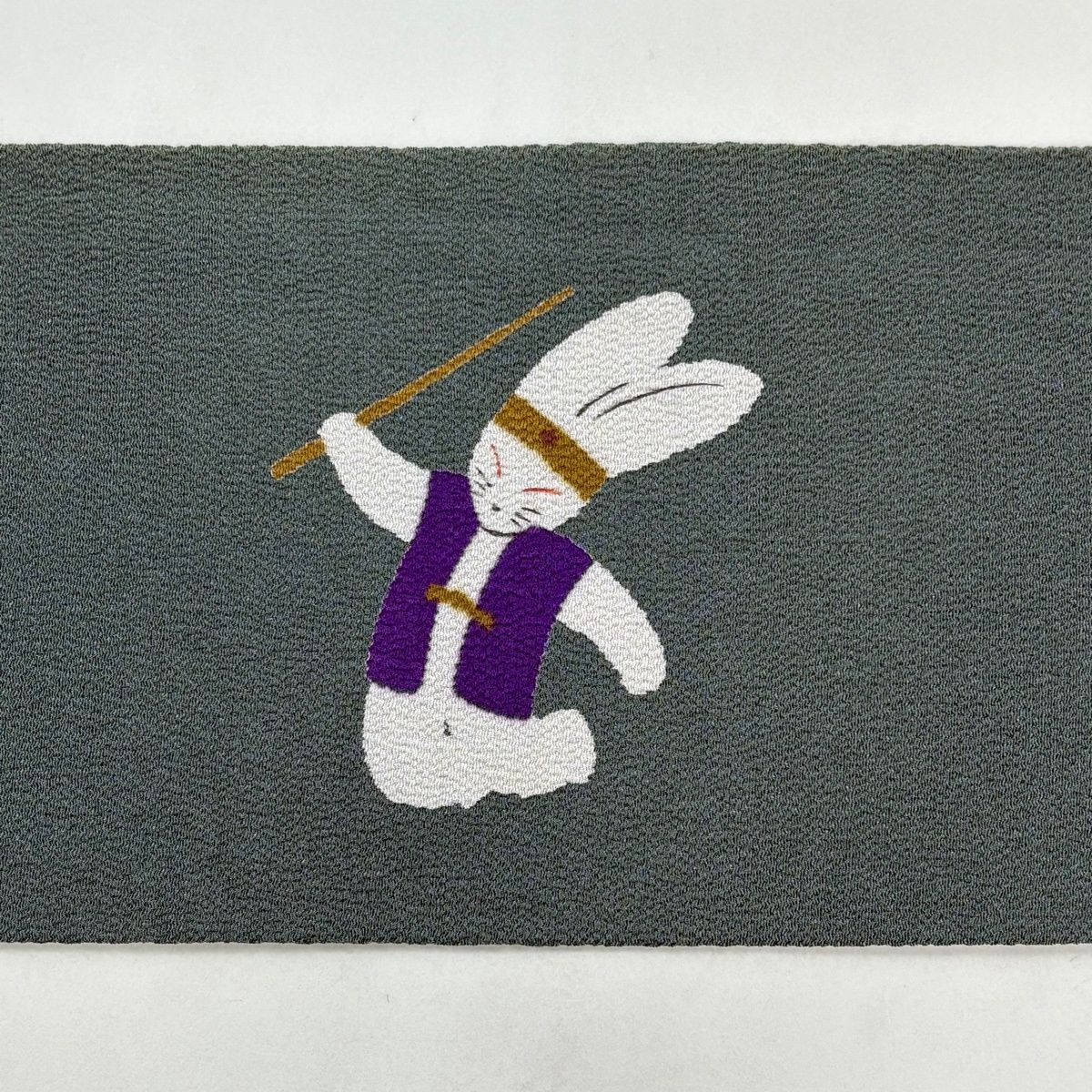  名古屋帯 うさぎ お椀 縮緬 灰緑 正絹 名古屋帯 帯