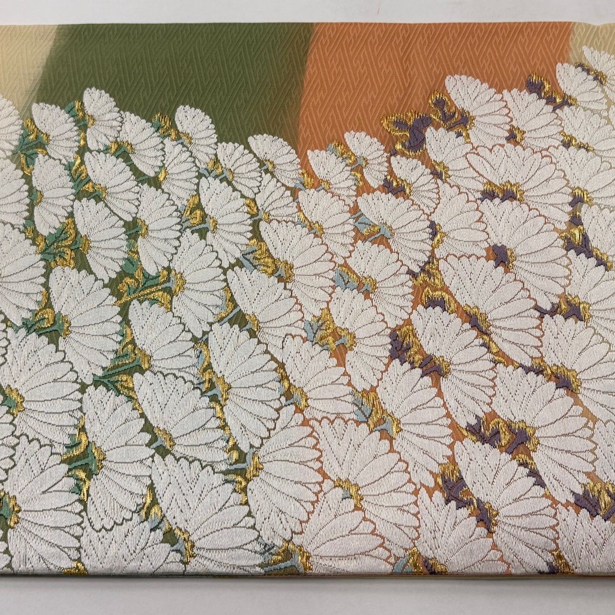 袋帯 名品 菊尽くし 縞 金糸 唐織 ベージュ 六通 正絹 【中古】 - メルカリ