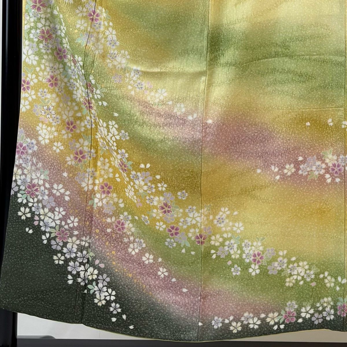 振袖 身丈152.5 cm 裄丈65.5 M 袷 桜 霞 銀通し 金彩 黄色 正絹