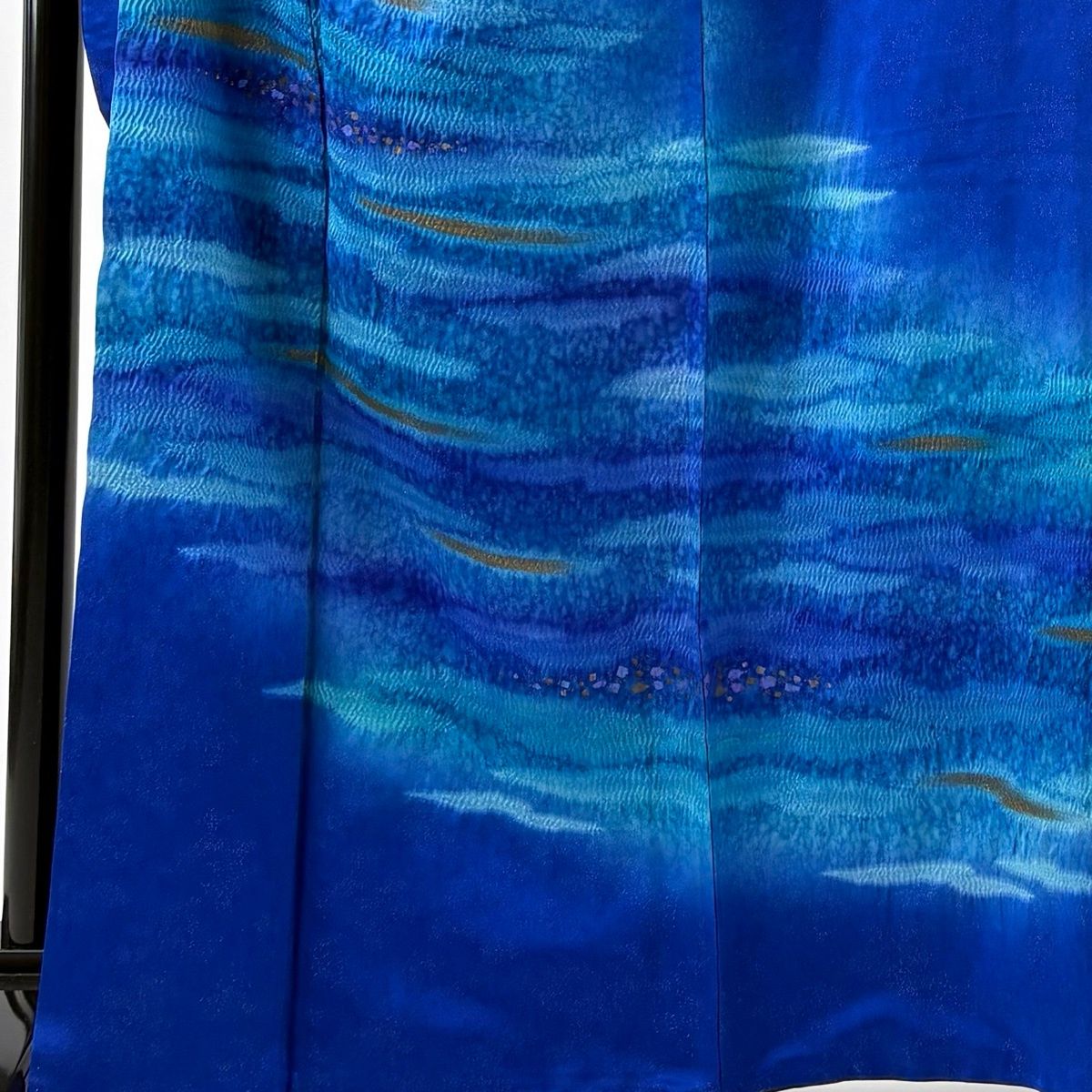 振袖 身丈164 cm 裄丈68.5 L 袷 落款 霞 箔散らし 銀通し 絞り 青 正絹