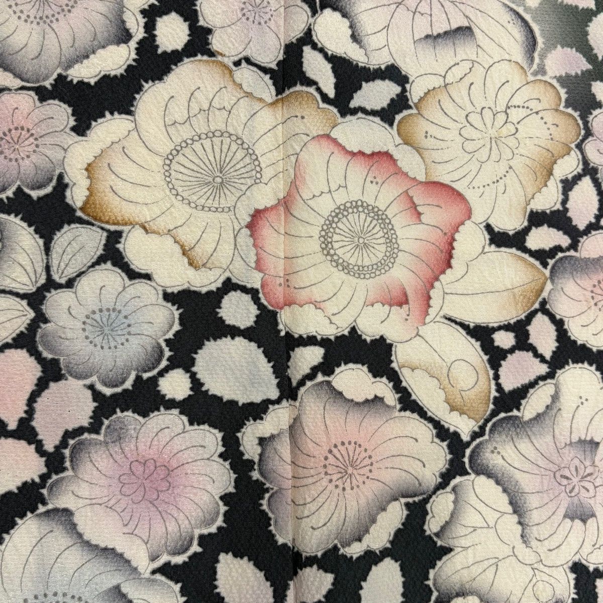 訪問着 身丈161cm 裄丈63cm S 袷 辻が花柄 染め分け ぼかし 深緑 正絹