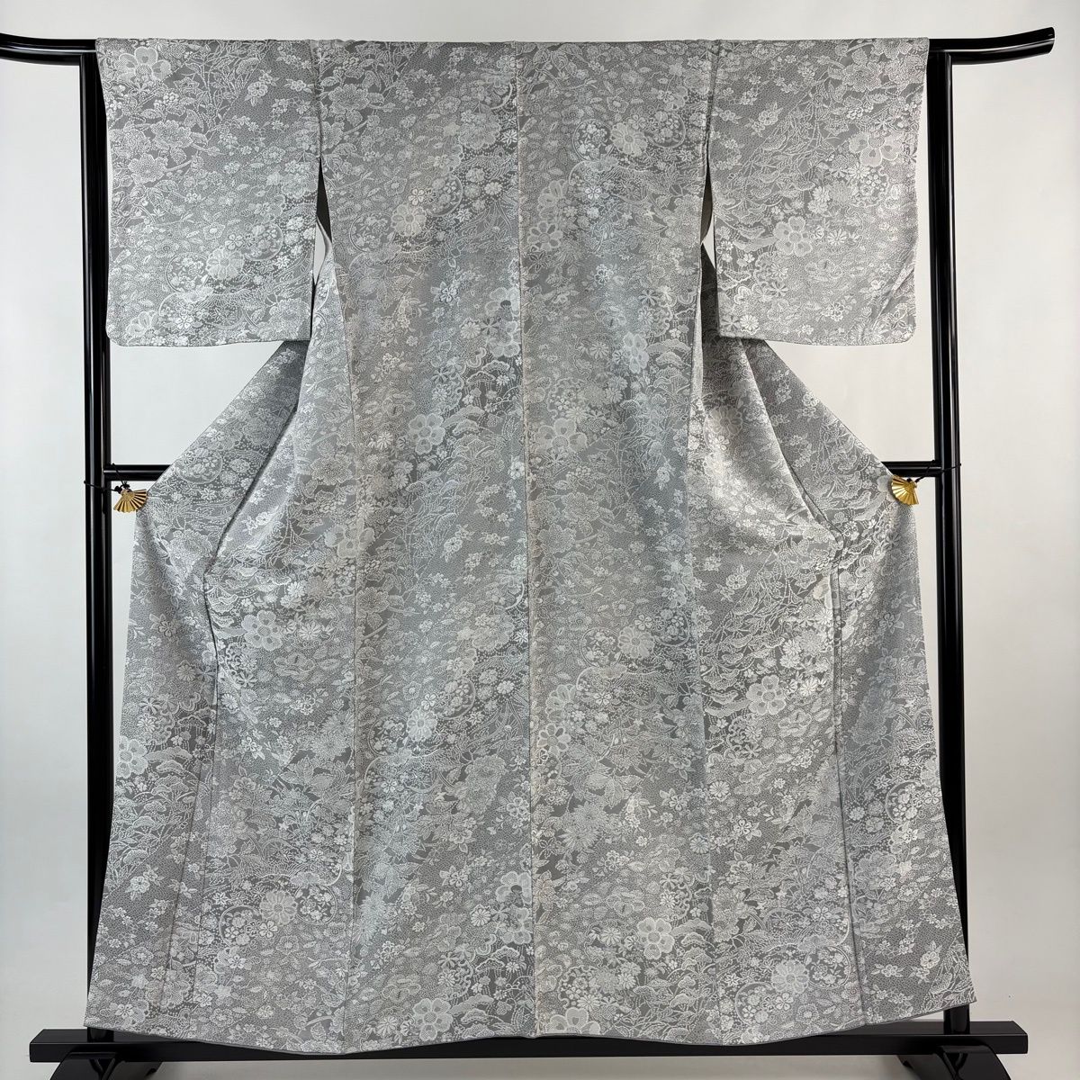 小紋 身丈156 cm 裄丈64 M 袷 草花 雪輪 紋意匠 灰色 正絹