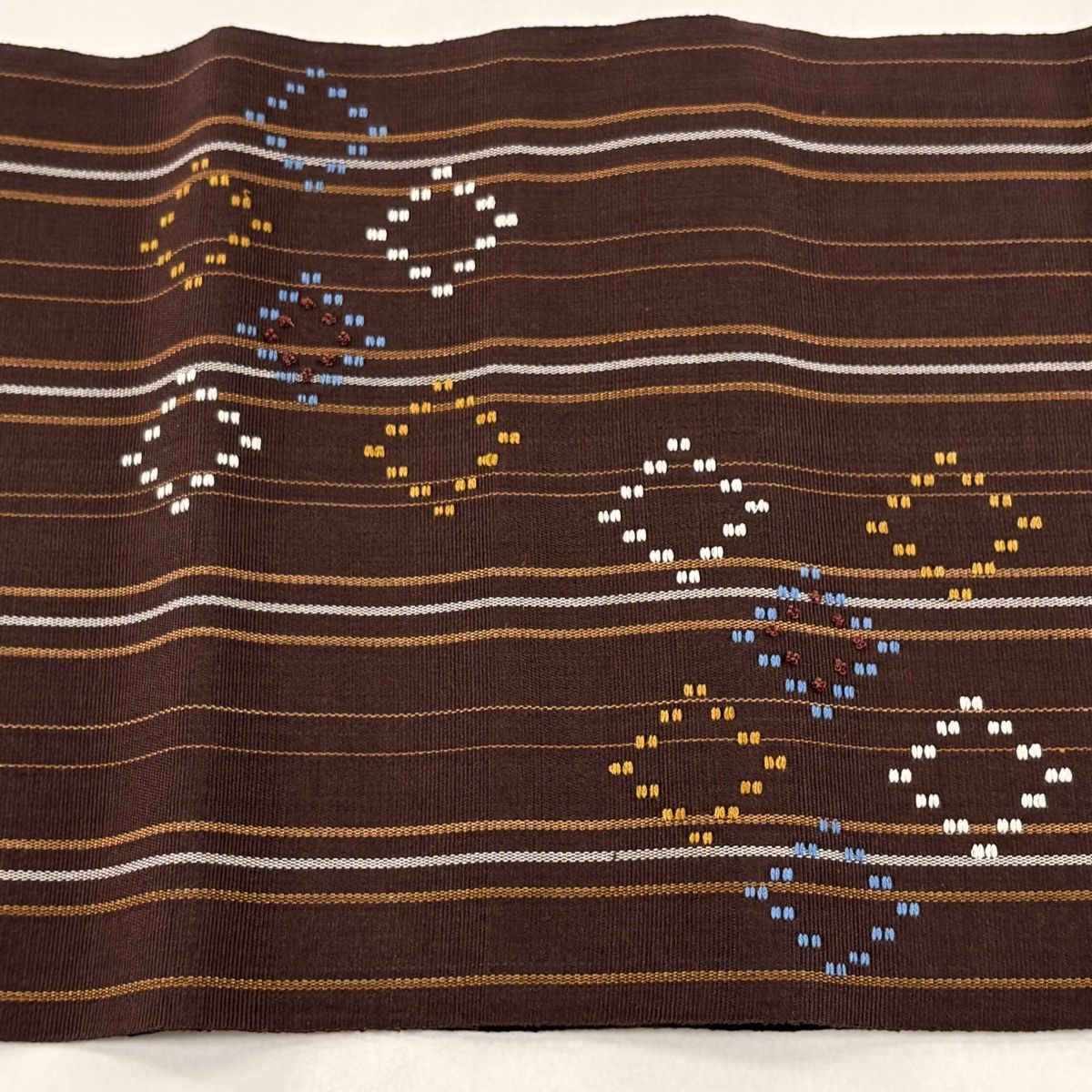  名古屋帯 八寸名古屋帯 松葉仕立て 菱 縞 焦茶色 正絹 名古屋帯 帯