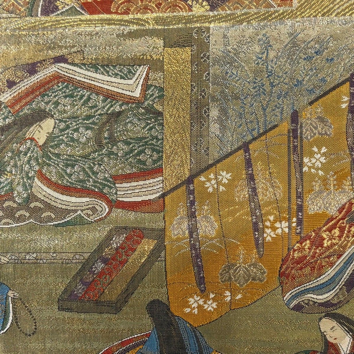 丸帯 国宝源氏物語絵巻 箔 金色 お太鼓柄 正絹
