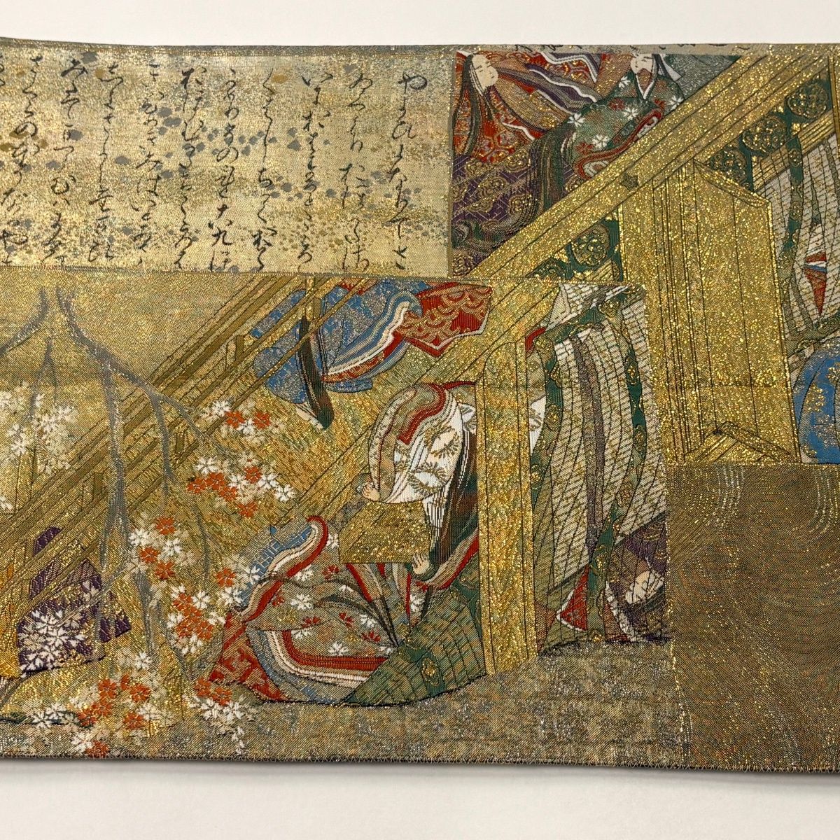  丸帯 国宝源氏物語絵巻 箔 金色 お太鼓柄 正絹 丸帯 帯