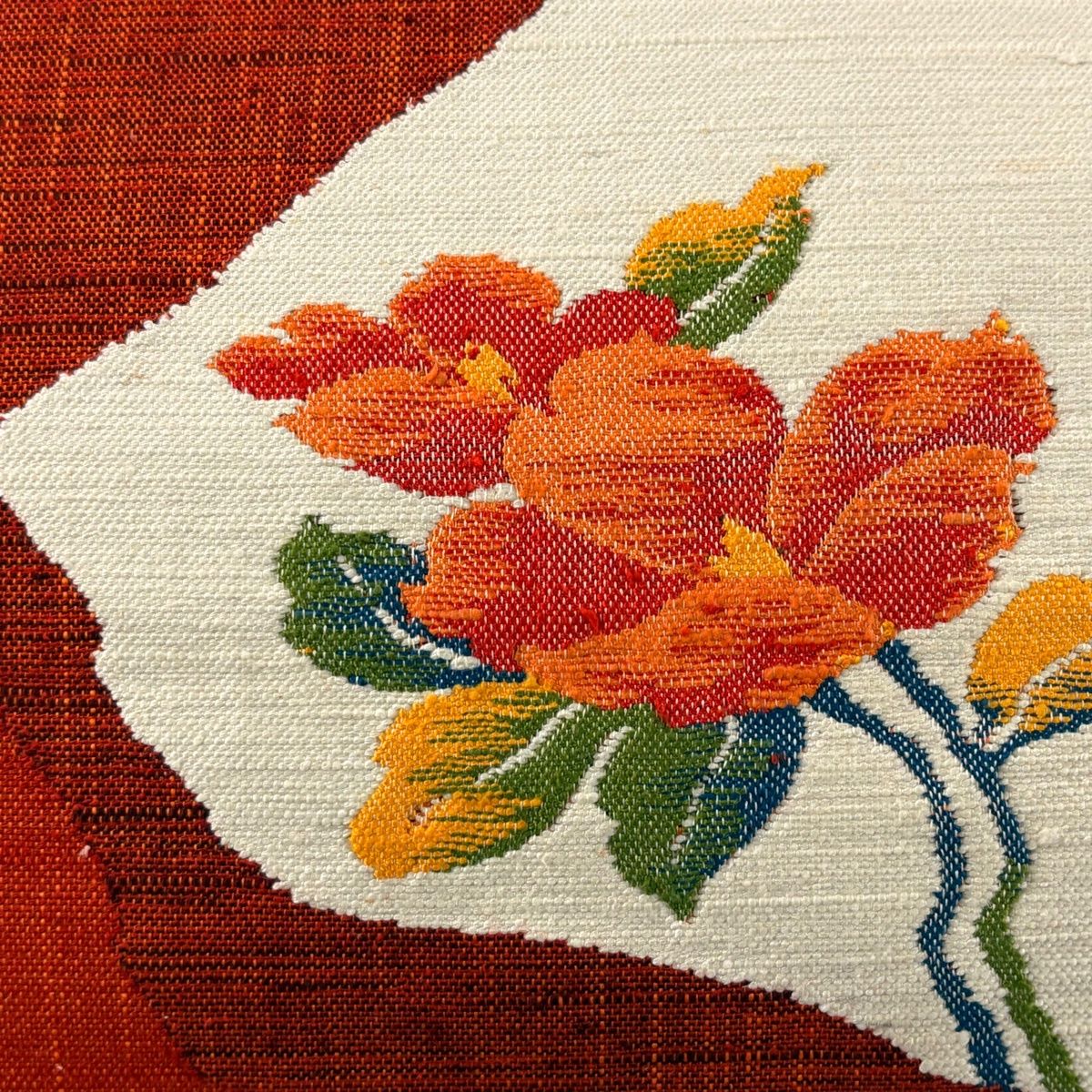 美品】 名古屋帯 優品 八寸名古屋帯 松葉仕立て 草花 オレンジ 正絹