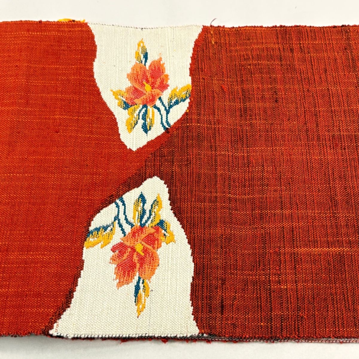 美品】 名古屋帯 優品 八寸名古屋帯 松葉仕立て 草花 オレンジ 正絹