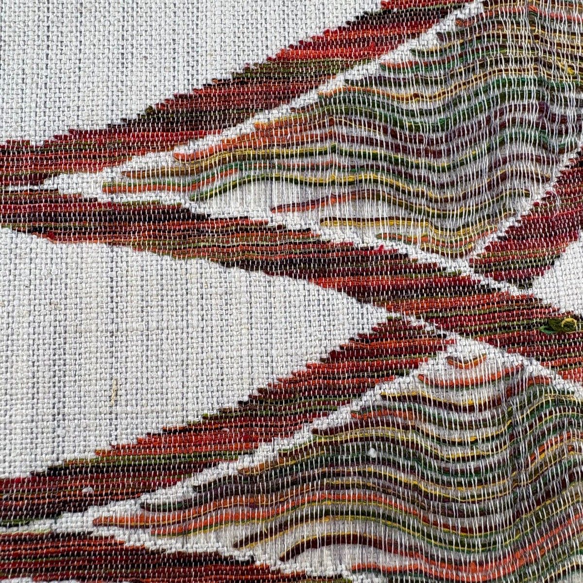 名古屋帯 秀品 紬地 八寸名古屋帯 関西仕立て 幾何学 クリーム 正絹