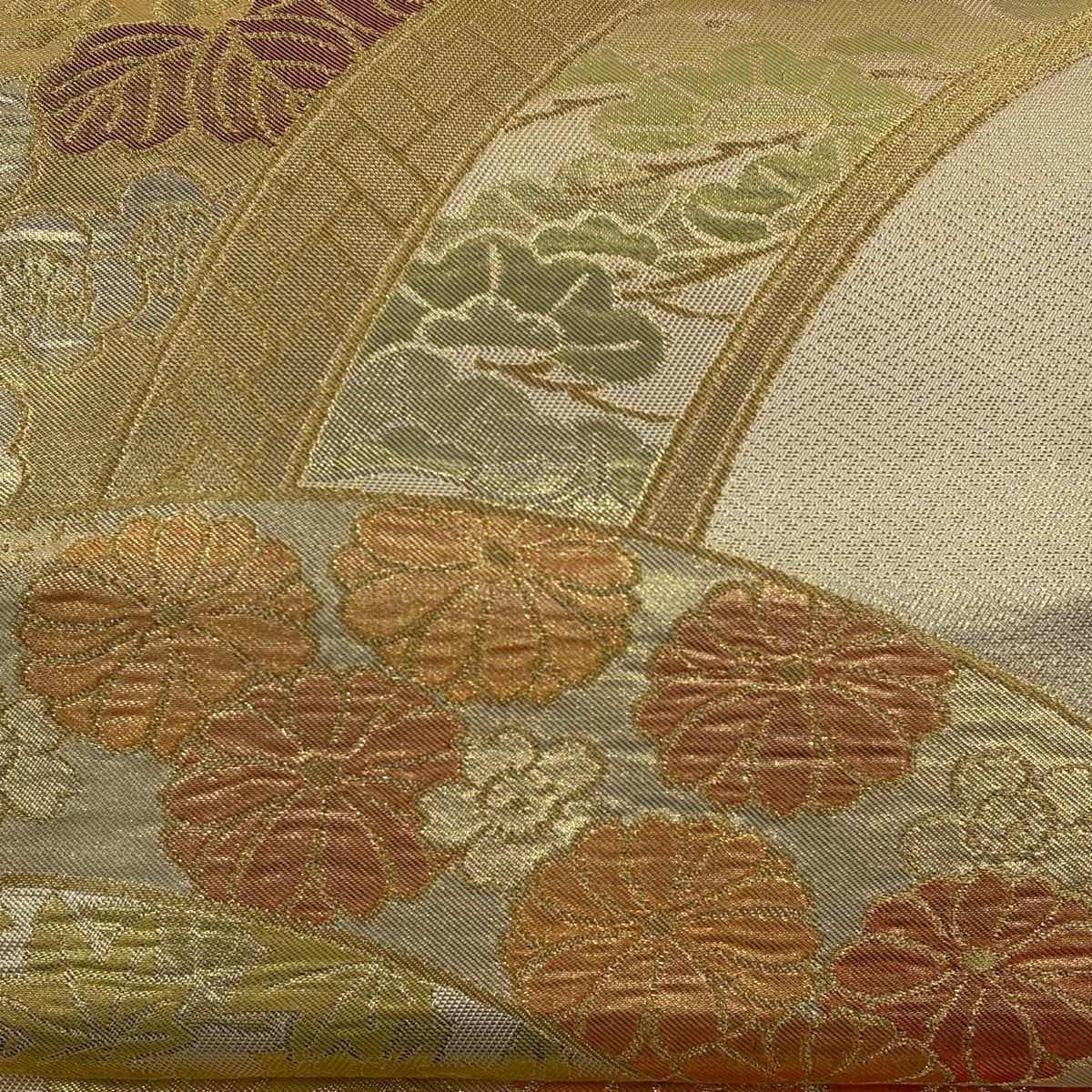 美品】 袋帯 秀品 川島織物 落款 桐 松 金糸 箔 金色 六通 正絹 【中古