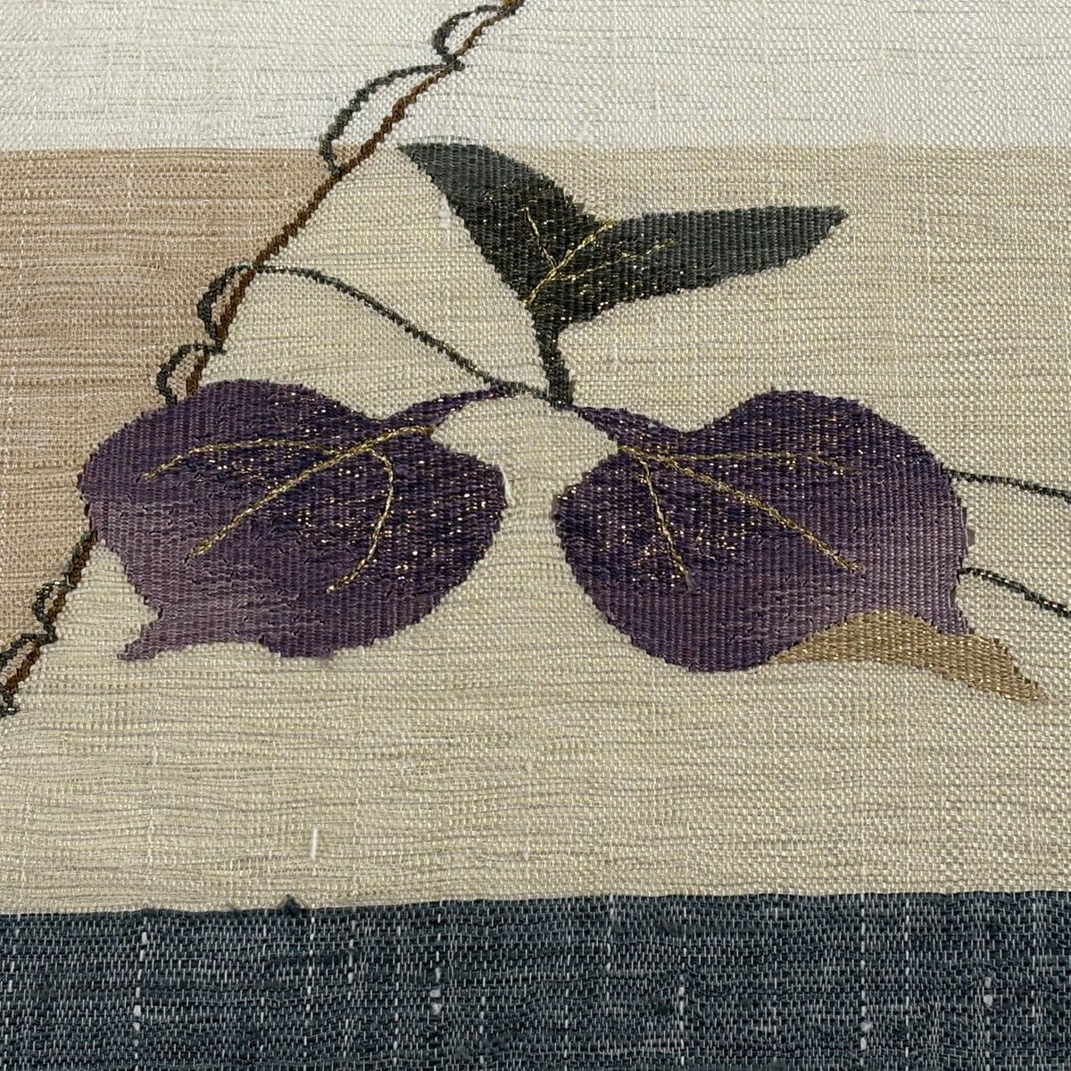 名古屋帯 秀品 葉柄 金糸 クリーム 正絹