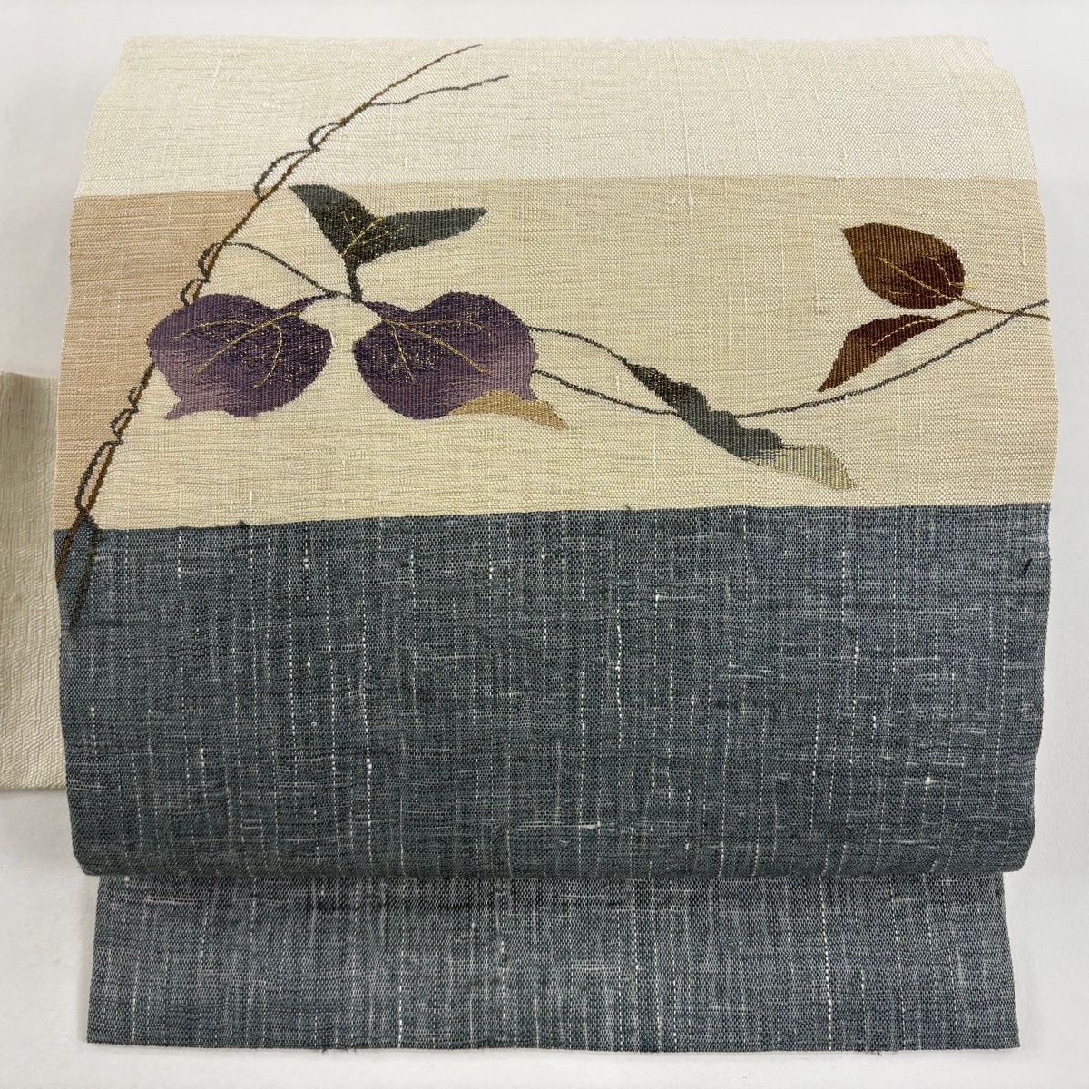 名古屋帯 秀品 葉柄 金糸 クリーム 正絹