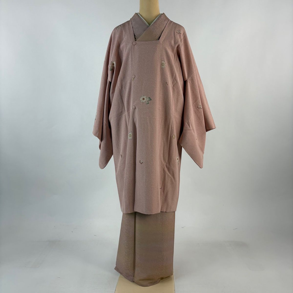 道行 身丈102 cm 裄丈70 L 和装コート 角衿 ますいわ屋 辻が花柄 梅 ピンク 正絹 秀品