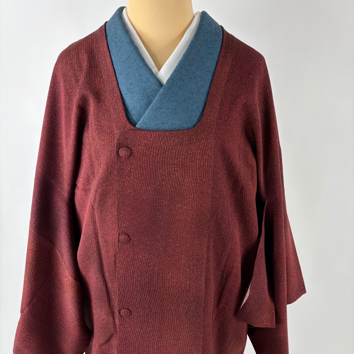  道行 身丈93 cm 裄丈68 L 和装コート 角衿 よろけ縞 赤茶 正絹 秀品 羽織 着物 浴衣