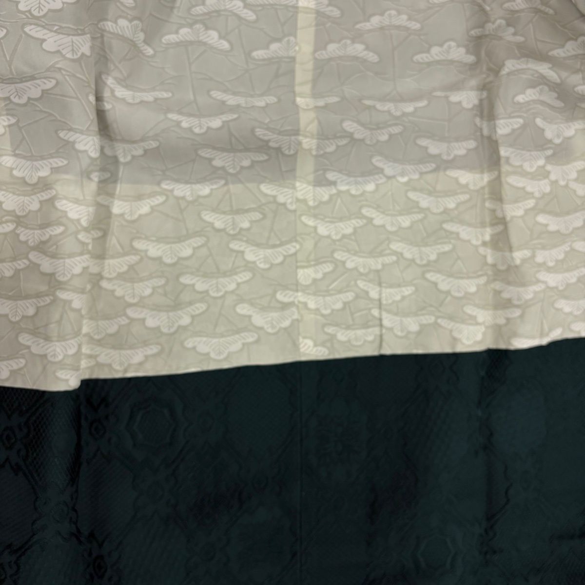  道行 身丈90 cm 裄丈65 M 和装コート 角衿 地紋 緑 正絹 秀品 羽織 着物 浴衣