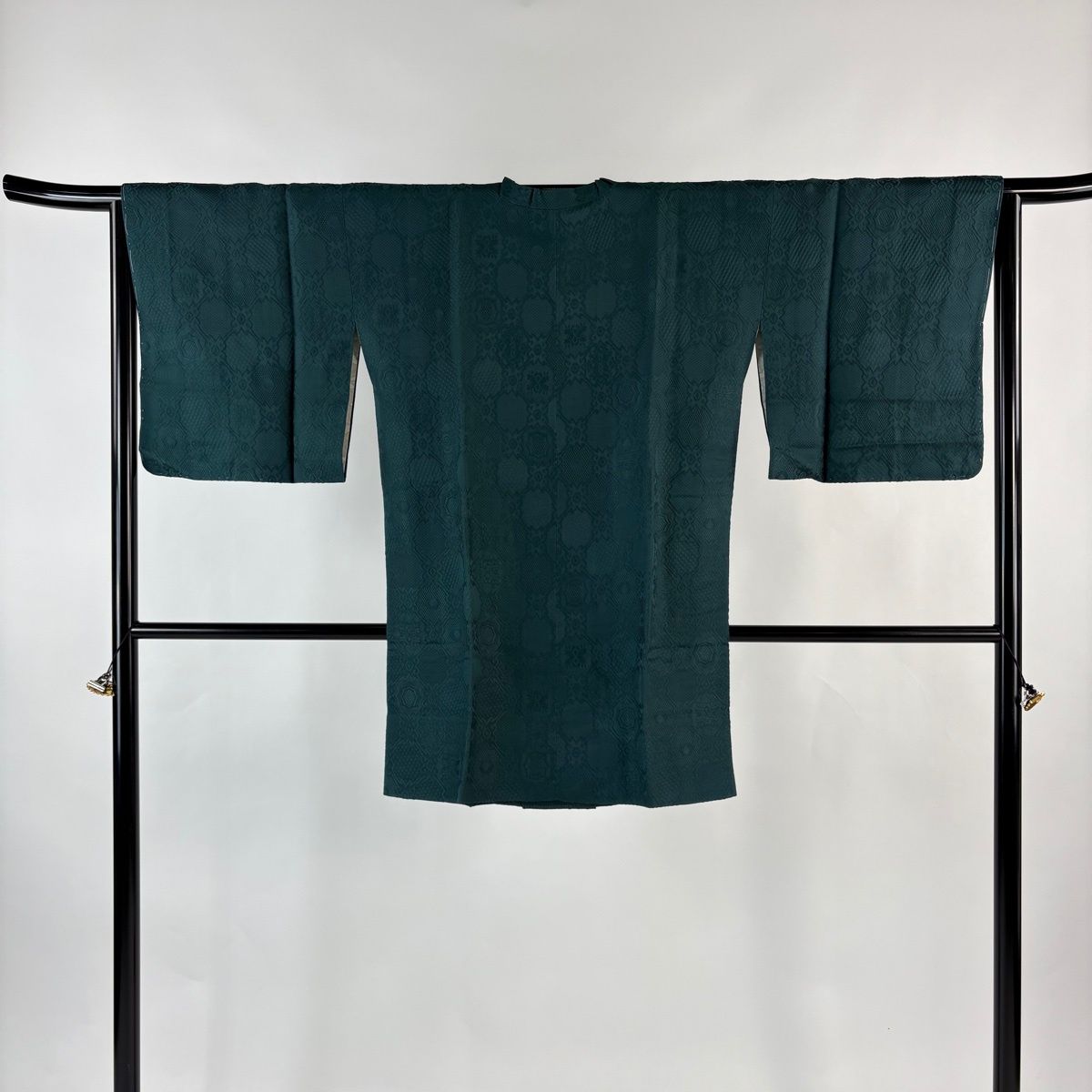 道行 身丈90 cm 裄丈65 M 和装コート 角衿 地紋 緑 正絹 秀品