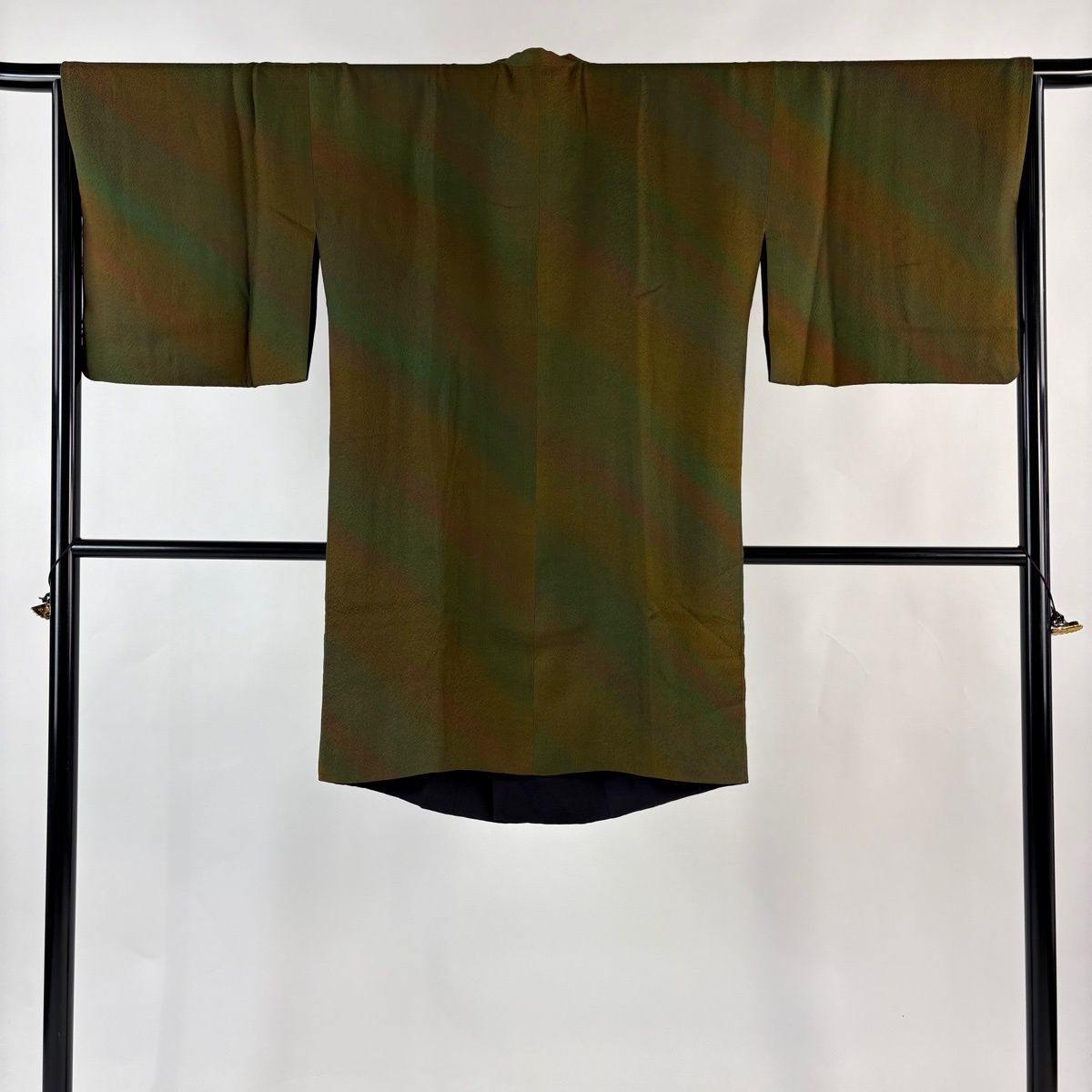道行 身丈96.5 cm 裄丈67.5 L 和装コート 角衿 斜めぼかし 地紋 茶緑色 正絹 秀品