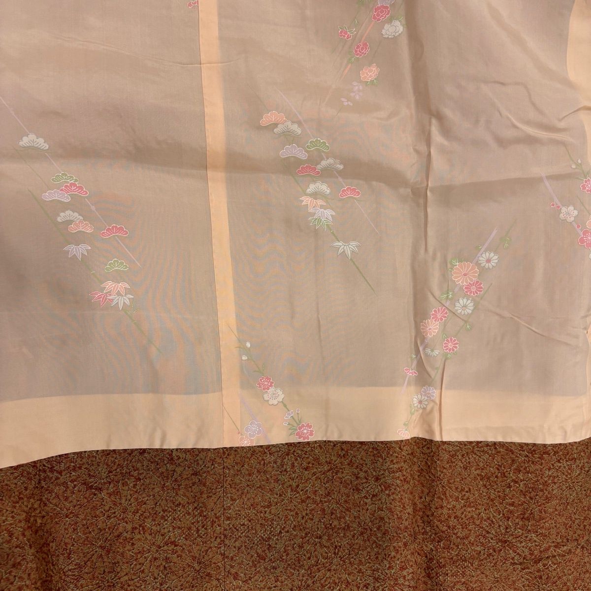  道行 身丈92.5 cm 裄丈68.5 L 和装コート 角衿 地紋 幾何学模様 赤茶 正絹 秀品 羽織 着物 浴衣