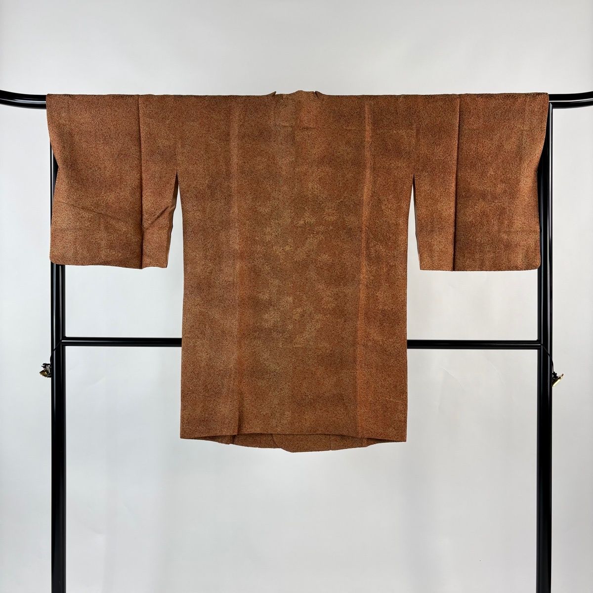 道行 身丈92.5 cm 裄丈68.5 L 和装コート 角衿 地紋 幾何学模様 赤茶 正絹 秀品