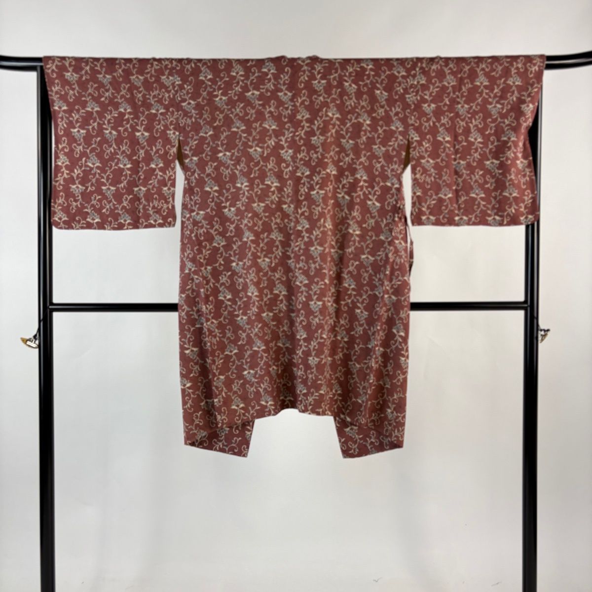 道中着 身丈99 cm 裄丈66 M 和装コート 花唐草 赤茶 正絹 秀品