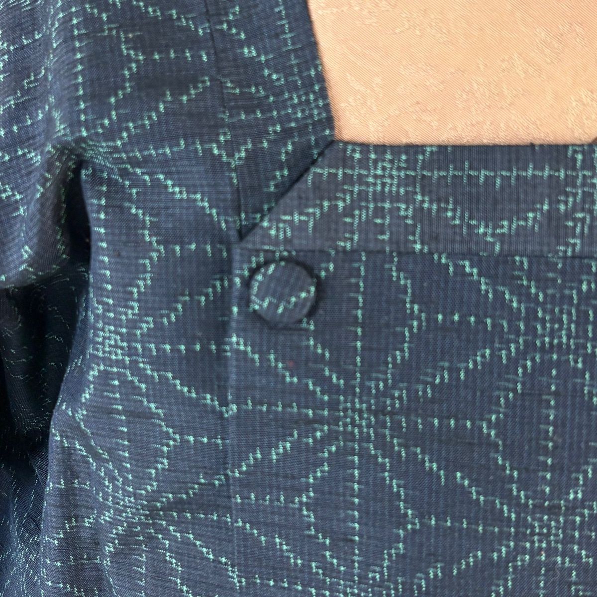  道行 身丈119.5 cm 裄丈64 M 和装コート 角衿 紬地 麻の葉 紺色 正絹 秀品 羽織 着物 浴衣