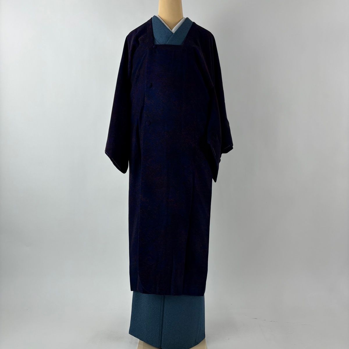 道行 身丈122 cm 裄丈64.5 M 和装コート 角衿 幾何学 ビロード風 青紫 正絹 秀品