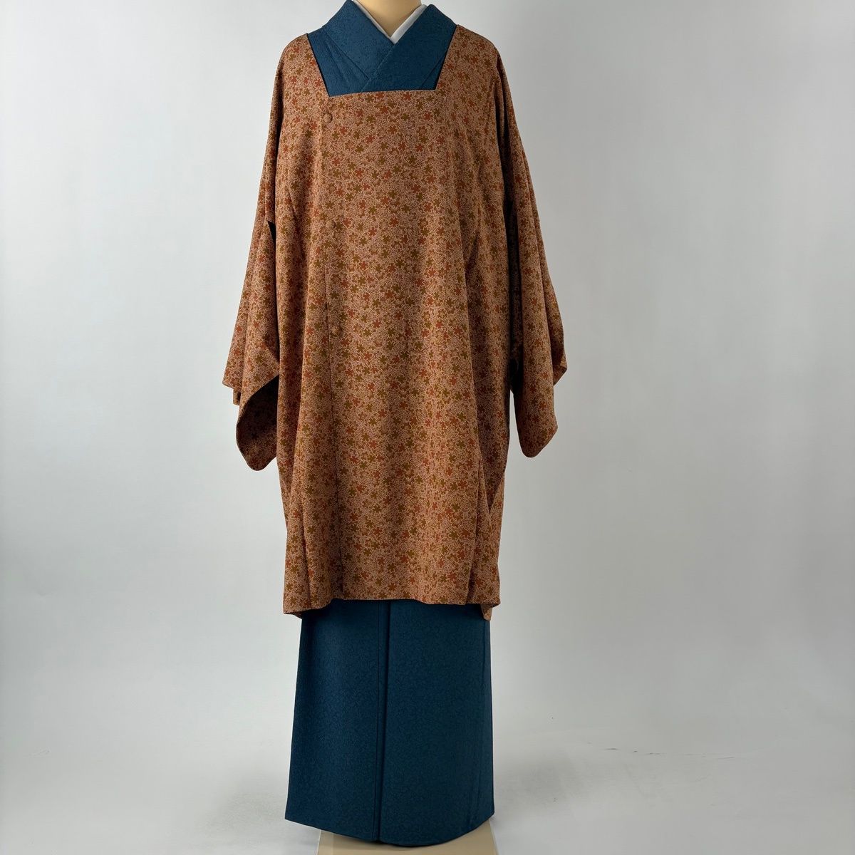 道行 身丈102 cm 裄丈70.5 L 和装コート 角衿 桜 茶色 正絹 秀品