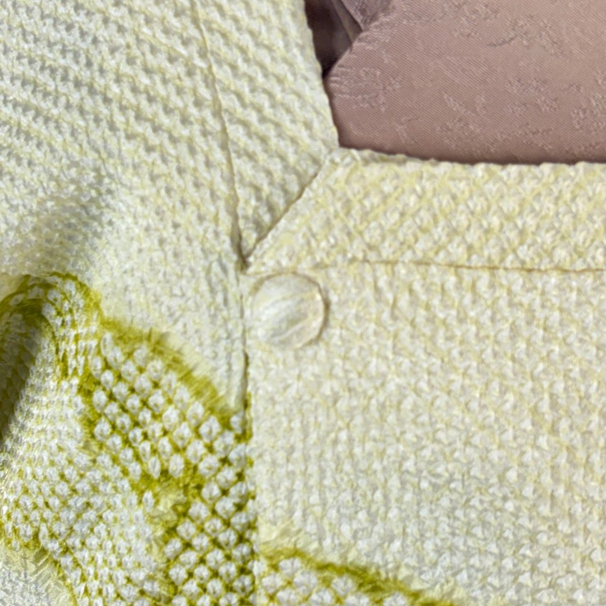  道行 身丈91 cm 裄丈64.5 M 和装コート 角衿 菊 霞 総絞り 薄黄 正絹 秀品 羽織 着物 浴衣