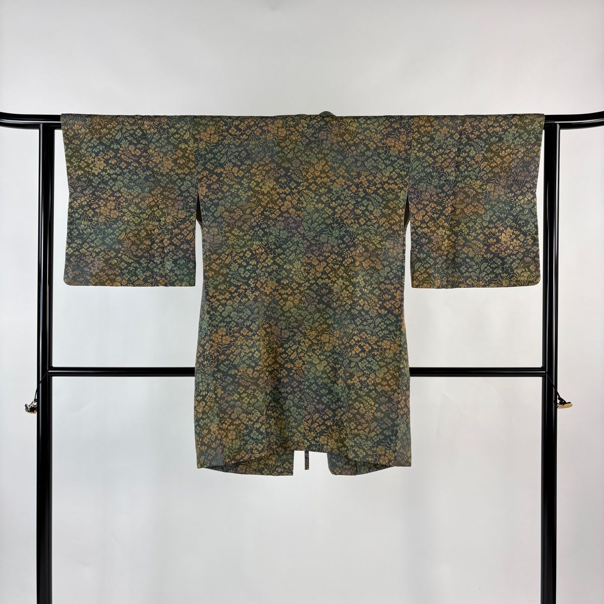 道中着 身丈90 5 cm 裄丈61 S 和装コート 草花 籠目 緑 正絹 秀品