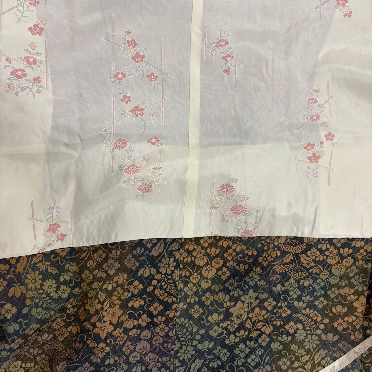  道中着 身丈90 5 cm 裄丈61 S 和装コート 草花 籠目 緑 正絹 秀品 羽織 着物 浴衣